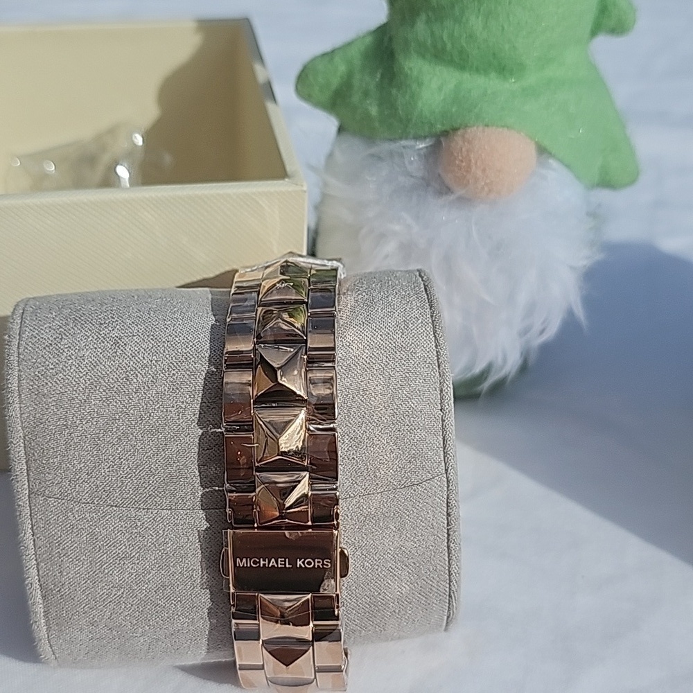 MICHAEL KORS ROSE GOLD RUNWAY MERCER RHINESTONE BEZEL 44mm QUARTZ WATCH - Picture 3 of 4